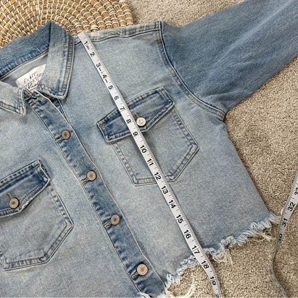 KanCan Jean Jacket Longsleeve Cropped Plaid Details Aligyn Frayed Hem Blue S - Picture 12 of 16